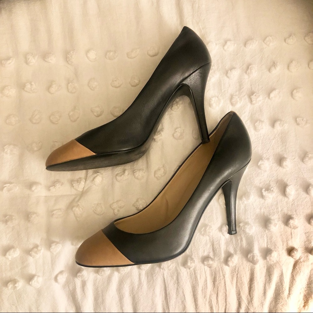 J Crew Italian made, cap toe, leather pumps, size 9